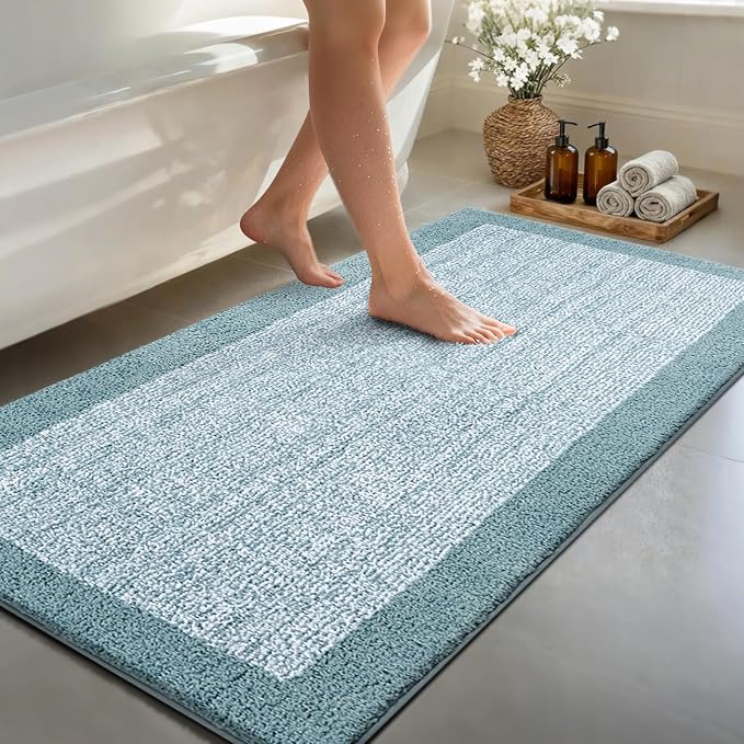 Bathroom Rugs 40x24 Non Slip Washable, Dusty Blue Bath Mat for Bathroom Floor Tub, Soft Absorbent Quick Dry Mats for Shower, Bathtub,Home Decor