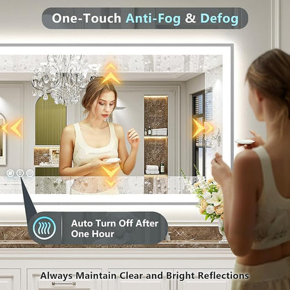 72x40 Inch Brushed Nickel LED Bathroom Mirror, Backlit & Front Lit | Silver Framed Anti-Fog Lighted Vanity Mirror with Lights, 3 Color Dimmable, Memory, HD Tempered Glass, CRI95, IP54, UL Listed