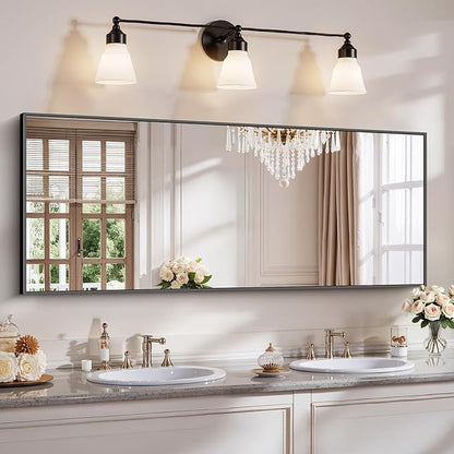 YIROMAN Bathroom Mirror 60"x24", Matte Black Bathroom Mirror for Over Sink with Aluminum Frame, Rectangular Vanity Mirror with Right Angles, Wall Mirror Hangs Horizontal or Vertical, Shatterproof