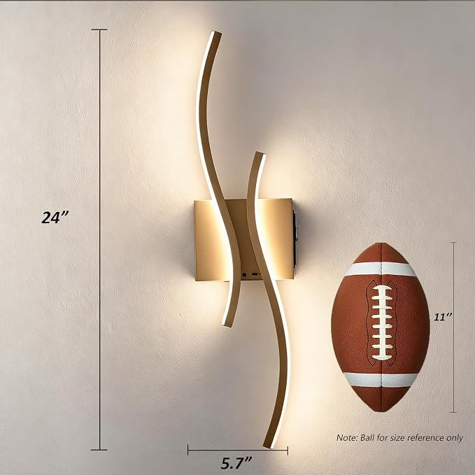 Battery Operated USB Rechargeable Wall Sconce, Gold Dimmable LED | Wireless Wall Light with Remote Control, 10000mAh, 3000K-6000K, Minimalist, For Bedroom Hallway Background Staircase, 1 Pack