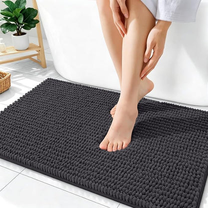 OLANLY Thick Chenille Absorbent Bathroom Rugs Mat 36x24, Dark Grey | Soft Bath Rugs, Rubber Backing, Machine Wash Dry, Bath Mats for Bathroom, Tub and Shower, Home Decor Accessories