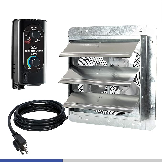 iLiving 18" & 12" Wall Mounted Exhaust Fans, Automatic Shutter, Thermostat & Variable Speed