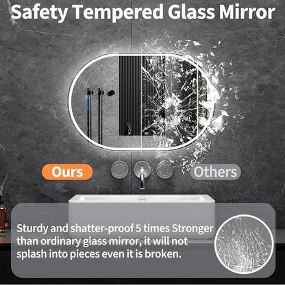 Oval LED Bathroom Mirror, 24"x 40" Frameless Lighted Mirror | LED Mirror with Front Light & Backlit, Anti-Fog, Dimmable Wall Mounted Lighted Mirror, Pill-Shaped Smart Bathroom Mirror