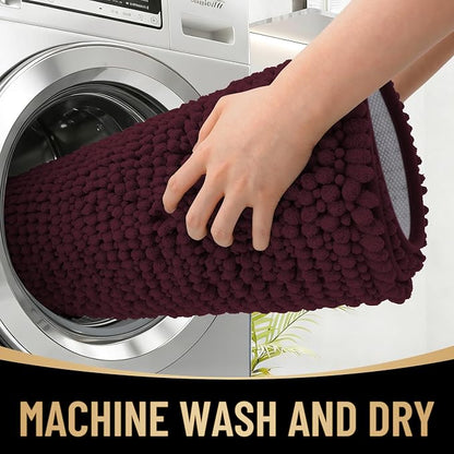 OLANLY Thick Chenille Absorbent Bathroom Rugs Mat 36x24, Black Cherry | Soft Bath Rugs, Rubber Backing, Machine Wash Dry, Bath Mats for Bathroom, Tub and Shower, Home Decor Accessories