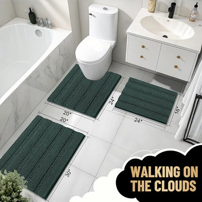 OLANLY Thick Bathroom Runner Rugs 44x24, Chenille Bath Rugs, Blackish Green | Absorbent Striped, Rubber Backing, Machine Wash, Long Bath Mats for Bathroom Floor, Tub and Shower, Home Decor Accessories