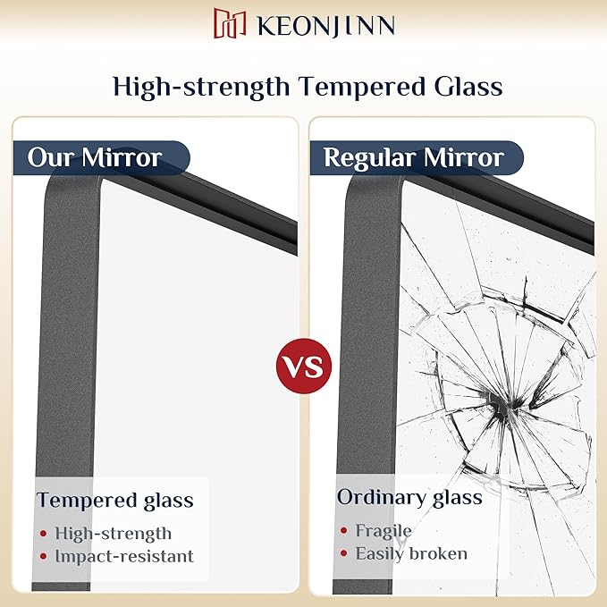 Keonjinn Black Bathroom Mirror, 22 x 30 Inch Rounded Rectangle Matte Black Bathroom Mirrors for Over Sink, Farmhouse Mirror with Seamless Frame, HD Tempered Glass Vanity Mirror(Horizontal/Vertical)