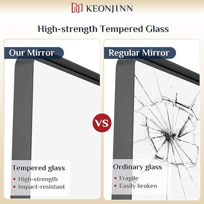 Keonjinn Black Bathroom Mirror, 20 x 30 Inch Rounded Rectangle Bathroom Mirrors for Over Sink Sandblasted Finish, Matte Black Farmhouse Vanity Mirror for Wall with Seamless Frame and HD Tempered Glass