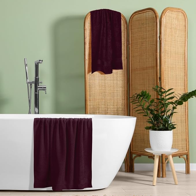 Cotton 2 Pack Oversized Bath Towel Set 28x55 inches, Large Bath Towels, Ultra Absorbant Compact Quickdry & Lightweight Towel, Ideal for Gym Travel Camp Pool - Burgundy Red
