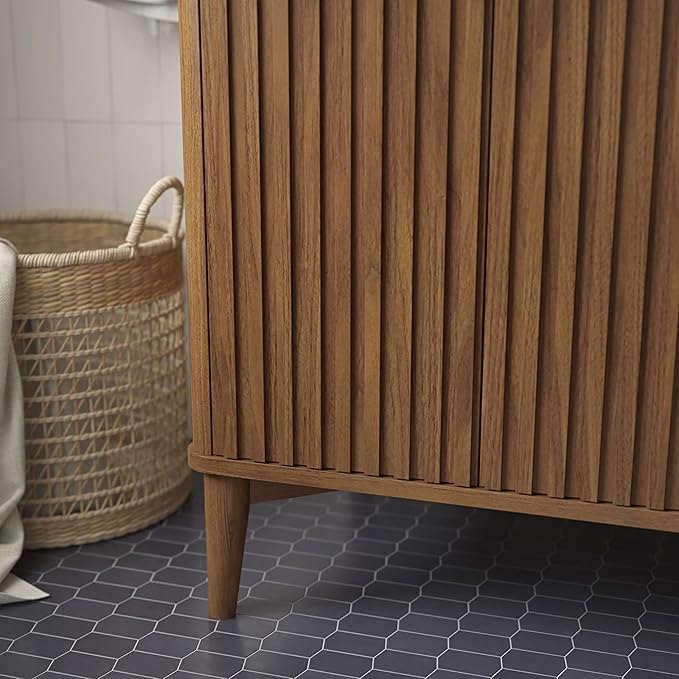 OVE Decors Indy 36 in. Undermount Single Sink Bathroom Vanity with White Engineered Marble Top, Warm Walnut