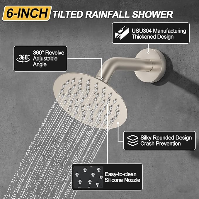 Shower Faucet Set Brushed Nickel Shower System, 12 Inch Ceiling Rain Shower Head with Handheld, Polished Nickel High Pressure Shower Fixtures Set (12" Brushed Nickel)