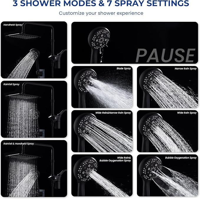 Upgraded Dual Shower Heads Combo, 10 inch Filtered Shower Head with Handheld, 3-Way Rain Shower Head with Filters, 7 Settings Handheld Spray, High Pressure, Height Adjustable (Black)