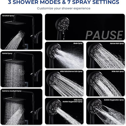Upgraded Dual Shower Heads Combo, 10 inch Filtered Shower Head with Handheld, 3-Way Rain Shower Head with Filters, 7 Settings Handheld Spray, High Pressure, Height Adjustable (Black)