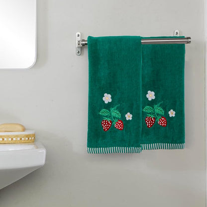 SKL Home Strawberry Vine Hand Towel Set-2pc, 100% Cotton, Green | Soft & decorative velour with embroidery. For use in the bathroom, kitchen, bar or any sink space.
