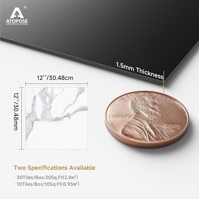 ATOPOSE Peel and Stick Floor Tile Waterproof,Durable & Easy to Clean | White Marble, 30-Pack 12x12 inch Covers 30 Sq.Ft,Easy DIY Installation for Bathroom Kitchen Basement RV