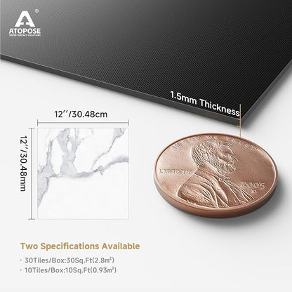 ATOPOSE Peel and Stick Floor Tile Waterproof,Durable & Easy to Clean | White Marble, 30-Pack 12x12 inch Covers 30 Sq.Ft,Easy DIY Installation for Bathroom Kitchen Basement RV