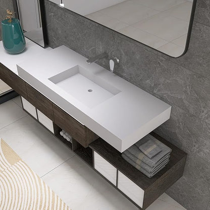 47"X19" Wall Mount Sink without Hole, Stone Bathroom Sink | Matte Bathroom Vanity Vessel Sinks, Artificial Stone Rectangle Floating Sink, Countertop Freestanding Wall Hang Sink Bowl