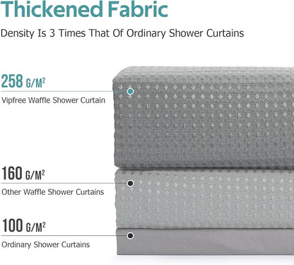 3 in 1 Shower Curtain Set, Waffle Shower Curtain and Liner Set with 12 Double Sided Shower Curtain Hooks, 258GSM Luxury Weighted Cloth Shower Curtains for Bathroom, 72 W x 72 H, Grey