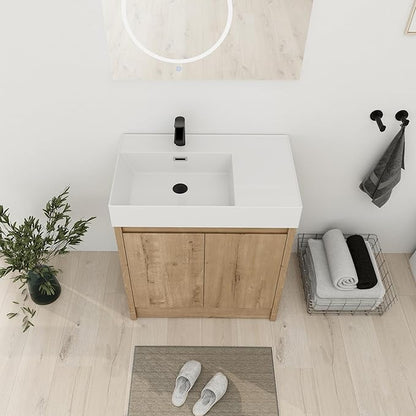 30 Inch Bathroom Vanity with Sink, Modern Bathroom Vanity Set, Brown Vanity, Soft-Closing Door and Thick Edge Resin Basin - 30" (IMO, 30inch-Left)