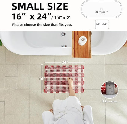 TYUU Small Christmas Bathroom Rug, Cute Waffle Bath Mat, 24x16 Red & White | Super Absorbent Quick Dry Bath Rug, Non-Slip Backing, Soft Waffle Washable Farmhouse Bathroom Mats, Tub, Shower & Home Decor