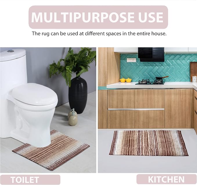Home Weavers 100% Cotton Gradiation Collection Bathroom Décor | Washable Rug | Bathroom Mat | Kitchen Mat | Bathroom Rug Set | Bath Mat Set | Bath Floor Mat Non Slip, 2 Piece Set(S+M), Beige