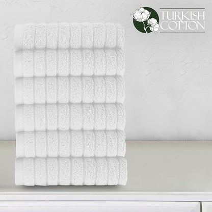 Elegant Comfort 100% Turkish Cotton Corduroy Ribbed Luxury Washcloths 6 Pack Soft 13 x 13 Inch - Higly Absorbent, Durable, Quick Dry, Spa Premium Hotel Quality for Bathroom or Travel, White