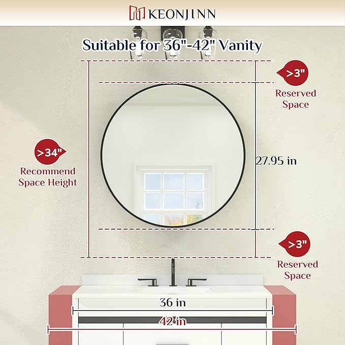 Keonjinn 28 x 28 in Round Medicine Cabinets for Bathroom, Brushed Nickel Surface Mount Medicine Cabinet, Circle Medicine Cabinet with Mirror, Adjustable Shelves Framed Bathroom Mirror with Storage