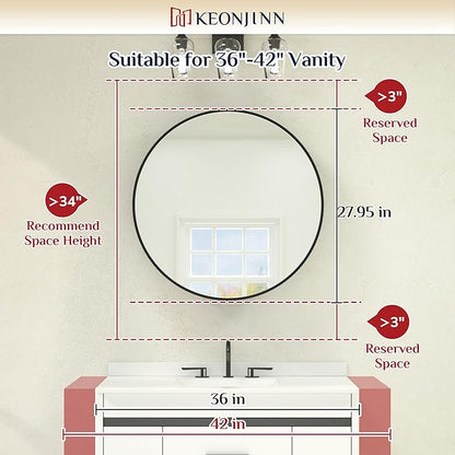 Keonjinn 28 x 28 in Round Medicine Cabinets for Bathroom, Brushed Nickel Surface Mount Medicine Cabinet, Circle Medicine Cabinet with Mirror, Adjustable Shelves Framed Bathroom Mirror with Storage