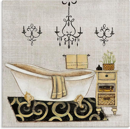 Vintage Bathroom Tub Floral Still Life, 36 x 36 Inch Canvas Wall Art | Stupell Industries · By Janet Tava · Ready to hang · Serene decor for bathroom or bedroom · Made in USA