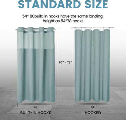 EUTXL Heavyweight Fog Blue Stall No Hook Shower Curtain with Snap in Liner,256GSM Waffle Weave Shower Curtains for Bathroom,54W x 80H