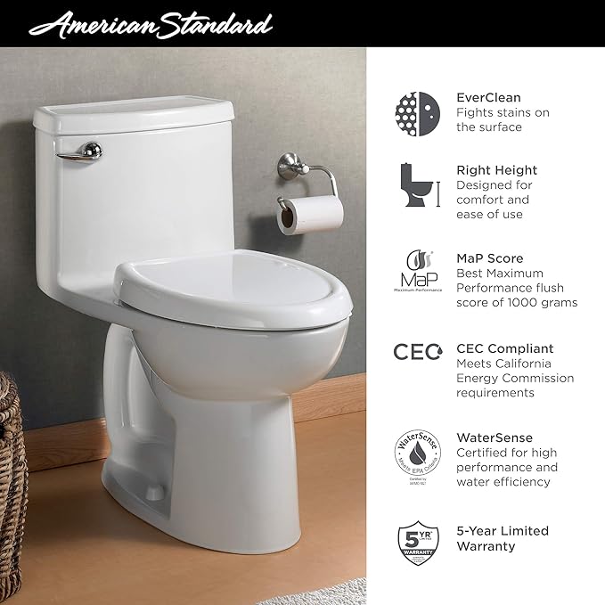 American Standard 2403128.020 Compact Cadet 3 One-Piece Toilet with Slow-Close Seat, Elongated Front, Left-Hand Flush, White, 1.28 gpf
