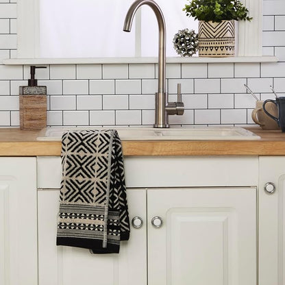 SKL Home Diamond Grid Bath Towel, Premium 100% Cotton, Black | 600 GSM weight. Spa-level quality. Soft & absorbent. Reversible jacquard pattern for 2-looks-in-1.