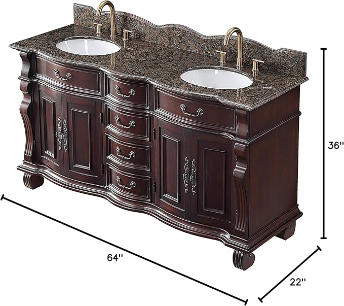 64 Inch Traditional Style Solid Wood Hopkinton Double Sink Bathroom Vanity-Model GD-4438SB-64