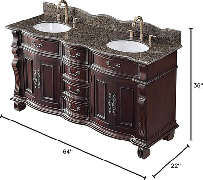 64 Inch Traditional Style Solid Wood Hopkinton Double Sink Bathroom Vanity-Model GD-4438SB-64