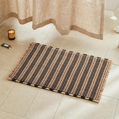 TYUU Waffle Bath Mat, Boho Bathroom Rugs Non Slip, 30x20 Black & Khaki | Super Absorbent Quick Dry Bath Rug, Non-Slip Backing, Soft Waffle Washable Farmhouse Bathroom Mats, Tub, Shower & Home Decor