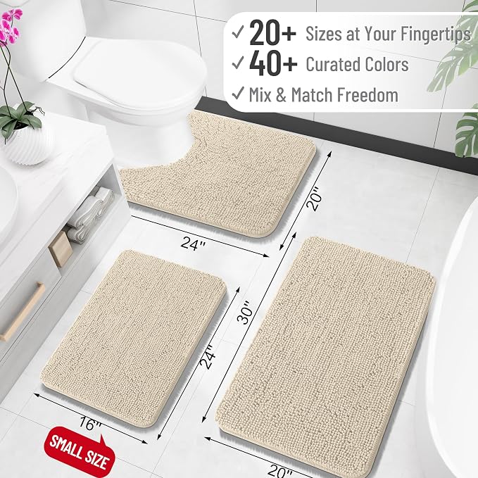 OLANLY Bathroom Runner Rugs 45x27, Extra Soft Absorbent Chenille Bath Rugs | Sand, Quick-Drying Rubber Backing, Machine Washable Long Bath Mat for Bathroom Floor, Tub and Shower, Home Decor Accessories