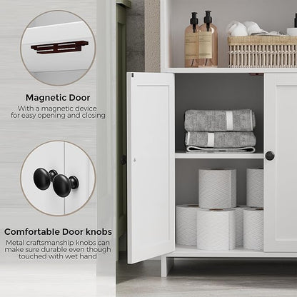 Homhedy Small Bathroom Storage Cabinet, Freestanding Toilet Paper Storage with 2 Doors and Shelves, Bathroom Organizers and Storage for Small Spaces, Laundry Room, 9.8" D x 19.7" W x 39.9" H, White