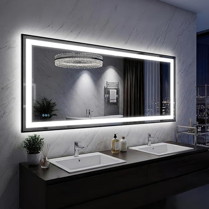 Antok 60X30 LED Bathroom Mirror with Lights, Vanity Mirror for Wall with Black Frame, Touch Control, Anti-Fog, Dimmable Lights, Shatter-Proof, Memory Function, Wall-Mounted Vanity Mirrors