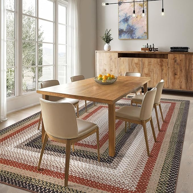 Imitation Braided Collection-Print Washable Rugs 5x7 Rug for Living Room Modern Geometric Rugs for Bedroom Farmhouse Non Slip Entryway Rug Soft Stain Resistant Carpet for Entrance Dining Room