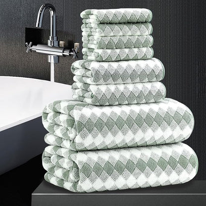 8 Piece Bathroom Towel Set Green |2 Oversized Large Bath Towels Sheet,2 Hand Towels and 4 Washcloths| 600GSM Ultra Soft Luxury Premium Towel Set Highly Absorbent Quick Dry Hotel Towel Collection