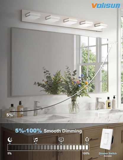 VOLISUN Modern Bathroom Vanity Light Fixtures (5-Light, 40-Inch), 5CCT Dimmable Bathroom Light Fixtures Over Mirror, 360°Rotatable Head, Brushed Nickel LED Vanity Lights for Bathroom-ETL Certificated