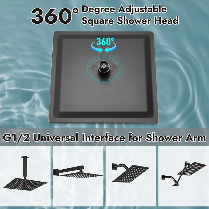 Midanya Square Rain Shower Head,High Pressure,Oil Rubbed Bronze 10 Inch | 360°Swivel,Ceiling or Wall Mount,Waterfall Full Body Coverage,Bathroom Remodel,Stainless Steel Large Rainfall Shower Head