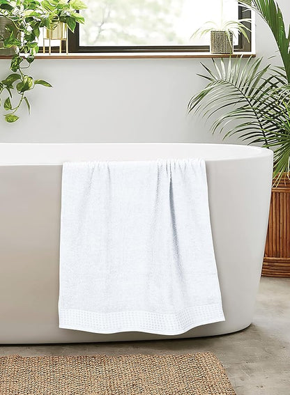 GLAMBURG 100% Cotton 2 Pack Oversized Bath Towel Set 28x55 Inches, Ultra Soft Highly Absorbant Compact Quickdry & Lightweight Large Bath Towels, Ideal for Gym Travel Camp Pool - White