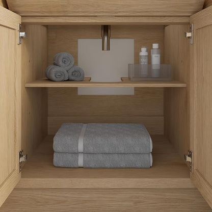 Capri III 60" Single Sink Bathroom Vanity With Stealth Organizer, Solid Wood Bathroom Cabinet with Engineered Stone Countertop & Backspalsh, Soft Closing Door & Drawer, Pre-Assembled, Weathered Oak