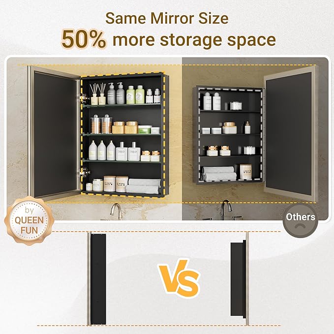 Pre-Assembled Surface or Recessed Medicine Cabinet Mirror-48x30 Brushed Nickel Bathroom Medicine Cabinet with Mirror & Rustproof Aluminum Frame, Beveled Bathroom Vanity Mirror with Storage