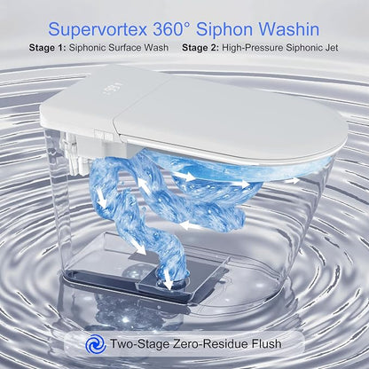 Luxury Smart Toilet with Heated Seat & Instant Warm Water | Remote Control Bidet,Hidden Foam Shield,Air Purification,One Piece Tankless Toilet with ADA Comfort Height,LED Display