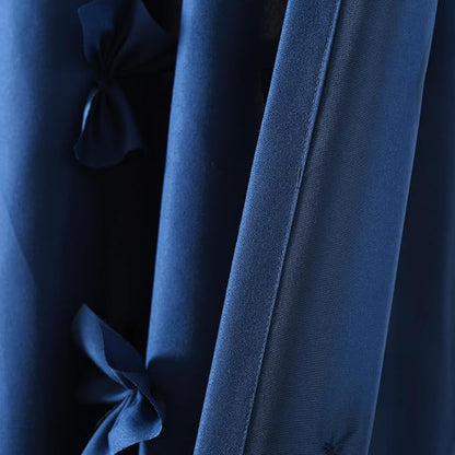 Lush Decor Riley Light Filtering Window Curtain Panel, Single 54" W x 95" L, Navy - Cute Blue Curtains for Bedroom - Bow Decor - Coquette Curtains for Windows