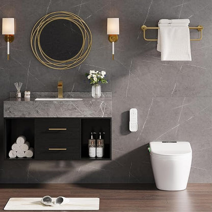 KunMai 39.4" Black Floating Bathroom Vanity with Sink – Modern Wall Mounted Bathroom Cabinet with Sintered Stone Countertop, Soft-Close Drawers, Space-Saving Vanity for Small Bathrooms