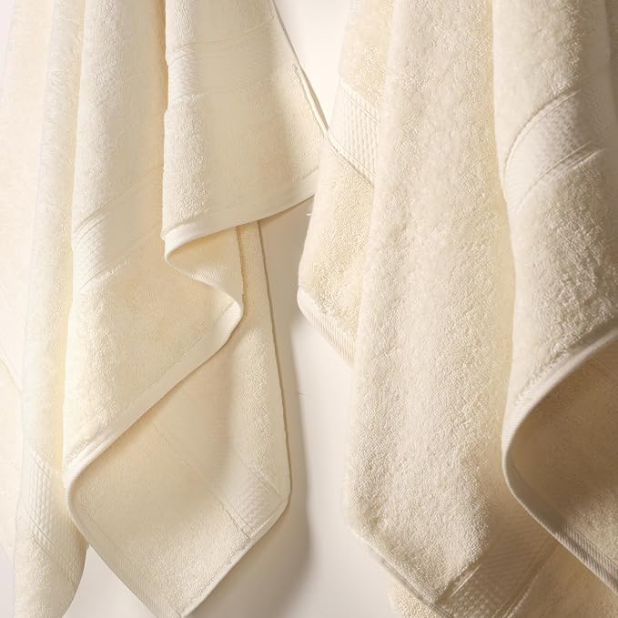 SUPERIOR Egyptian Cotton Plush & Absorbent, Bath Towel Set of 2, Cream | Quick Dry, Soft Luxury Towel Set, Bath Essentials for Bathroom, Guest Bath, Spa, 2 Piece Bath, Madeline Towels