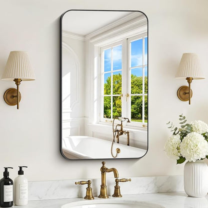 DESBING 18"x30" Bathroom Mirror for Over Sink, Black Framed Wall Mirror | High-Definition Shatterproof Vanity Mirror with Rounded Corner for Bedroom Living Room Entryway Horizontally or Vertically