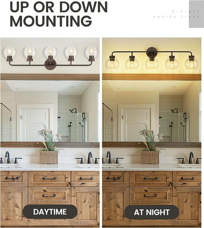 zeyu 5-Light Globe Bathroom Vanity Light, Oil Rubbed Bronze, ZS62BG-5W ORB | Large Bathroom Vanity Light, 38.5-Inch 5-Light Design, Clear Globe Glass, Oil Rubbed Bronze, Up/Down Mount, ETL Listed